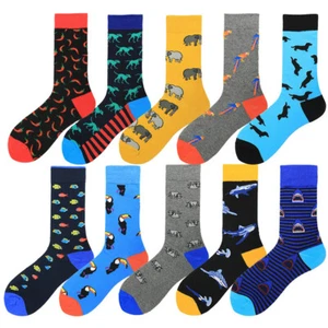 Mens Cotton Socks Funny Animal Shark Dog Bird Fish Novelty Dress Socks For Gifts - Picture 1 of 21