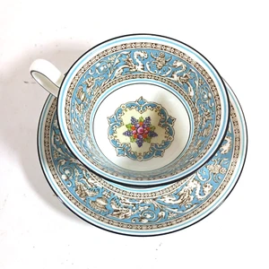 Wedgwood Florentine Turquoise Griffins Gryphons Teacup and Saucer Bone China - Picture 1 of 6