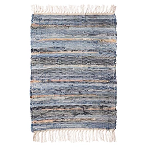 Sass & Belle Denim Rag Rug Blue Boho Weave Cotton Bedroom Room 50 x 70cm - Picture 1 of 9