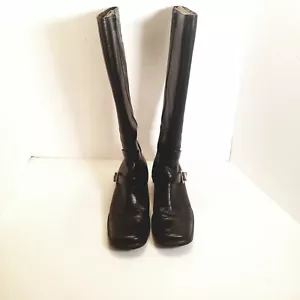 Etienne Aigner Women's Leather Riding Boots Black 7.5 Zip Equestrian Preppy EUC - Picture 1 of 23