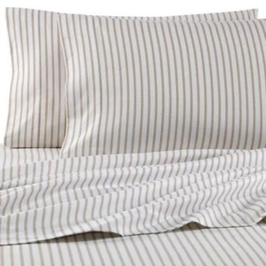 Flannel Sheets Set Seasons Twin Taupe Ticking Stripe Ivory Taupe Cabin Camp - Picture 1 of 12