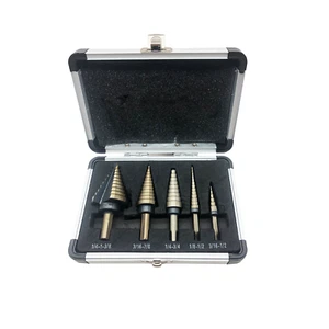 HSS 5 STCK. Titanbeschichteter Schrittbohrer Bit-Set mit automatischer Mittelstanze - Bild 1 von 6