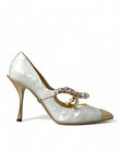 Dolce & Gabbana Elegant White Patent Crystal Bow Women's Heels Authentic