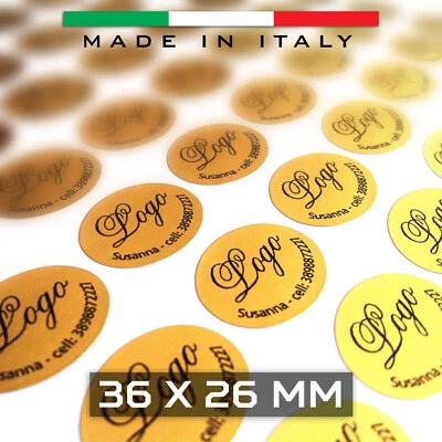 100 Etichette adesive personalizzate bollini 36 X 26 MM - Colore oro, argento - Immagine 1 di 3