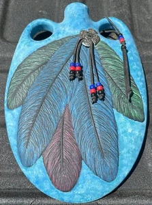 Native American Wall Decoration 13x9x2 - Porcelain Turquoise Flat Jug Replica - Picture 1 of 6