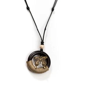 Halsketten Vintage-Schmuck Schmetterling Holzanhänger Lange Halskette Für Frauen - Bild 1 von 1
