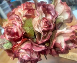 vintage millinery silk flower rose 4" raspberry sage 1pc made in Japan - Picture 1 of 8