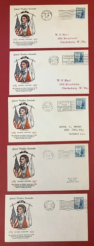 U.S., 1933, Scott #733, Kosciuszko, Lot of 5 Linprint Cacheted First Day Covers Cover