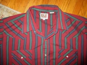 Vintage 80er 90er ELY CATTLEMAN WESTERN SHIRT Pearl Snaps Burgundy Vertical Stripe XL - Bild 1 von 3