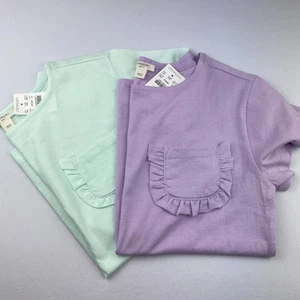 ~ NEU Crewcuts J.Crew KIDS XL Tshirts* (2) Lavendel + Mint, Rüschen Tasche Baumwolle - Bild 1 von 15