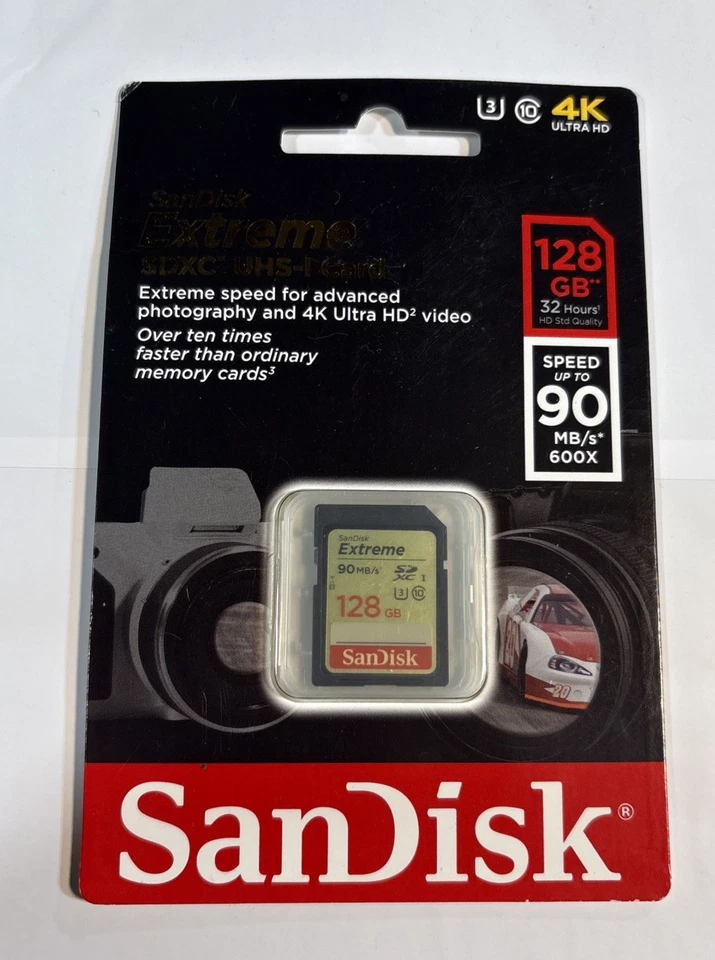 SanDisk Extreme 128GB SDXC UHS-I 90MB/s U3 V30 Class 10 Camera Memory Card - Image 1 of 2