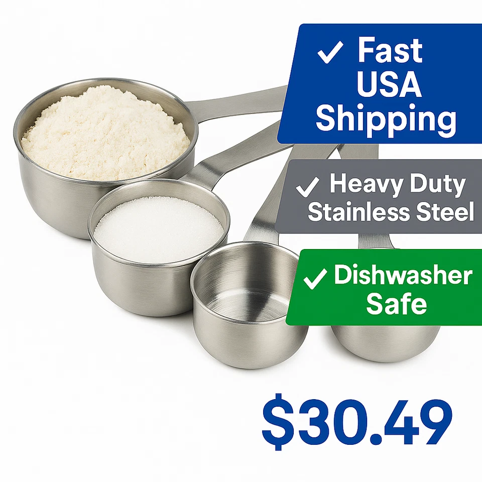Набор мерных чашек из нержавеющей стали 4 шт. — высокопрочный кухонный инструмент для выпечки посудомоечная машина - Изображение 1 из 4