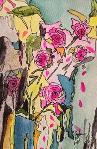 Original Signed Watercolor Painting. Vibrant. Abstract. Roses. Colorful.6x4 - Picture 1 of 3