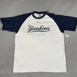 Vintage New York Yankees Shirt Men’s Medium Nike White Blue Center Swoosh MLB - Picture 1 of 9