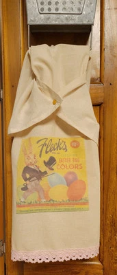 New Farmhouse Primitive EASTER  Decorative Flour Sack TOWEL With Metal Snap LACE - Image 1 of 4