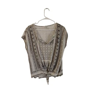 Blusa para mujer Lucky Brand XL marrón patrón geométrico nudo con corbata frontal - Imagen 1 de 6
