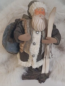 RARE Hallmark Woodland Jolly Skiing Santa On Log  13" Christmas Figure  - Picture 1 of 11