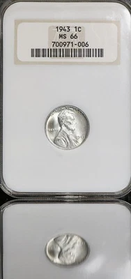 1943 P Lincoln Cent NGC MS 66 ~ Vintage NGC Gen 4 Fatty with a Perfect Hologram - Image 1 of 4
