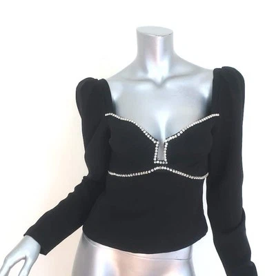 ASTR the Label Anabelle Crystal-Trimmed Puff Sleeve Top Black Crepe Size Small - Image 1 of 4