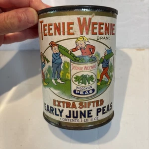 Teenie Weenie Peas Can, Oconomowoc, Wisconsin Elves Lithograph Paper Label - Picture 1 of 8