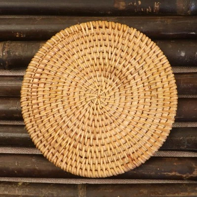 Rattan Coaster Placemat Round Plate Pad Decorative Woven Trivet Teapot Coaster - Image 1 of 4
