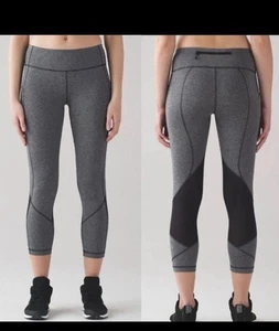 Lululemon Women's Pace Rival Crop 22" Heathered Black/Black Leggings US 6 UK 10 - Picture 1 of 6