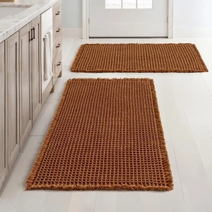 Set of 2 Waffle Bathroom Rugs, Boho Bath Rugs Non Slip Washable, Super Absorb... - Picture 1 of 6