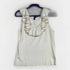 Ralph Lauren Silk Blend Top Gold Metallic Sleeveless Ruffle Old Money Holiday - Picture 1 of 8