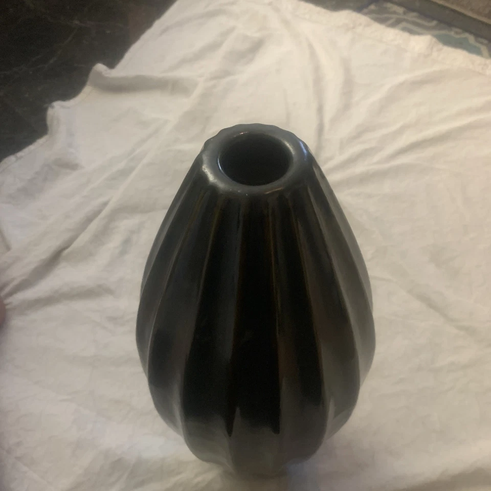 Jarrón grande de cerámica azul estriado decoración del hogar 16x9 Foto 1 de 4