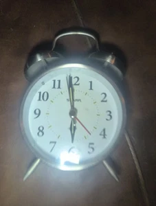 SHARP SPC800 Bedside Analog Alarm Clock Silver Quartz Battery Operated Glowing - Picture 1 of 4