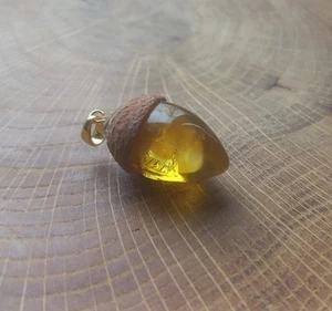 Pendant Genuine BALTIC AMBER Oak Acorn Gold Plated 18k 3.1g - Picture 1 of 8