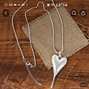 Large Silver Heart Pendant On A long silver box Chain NEW - Picture 1 of 1