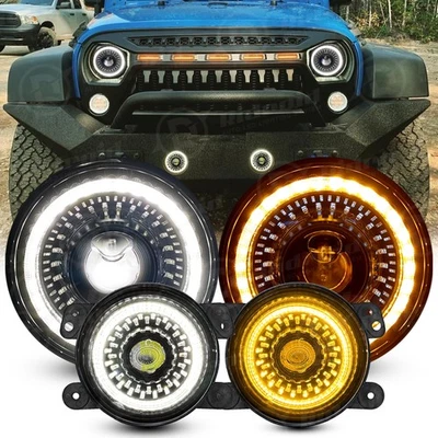 Start-up Halo 7" LED Headlights 4" Fog Lights Combo Kit For Jeep Wrangler JK TJ — 第 1/4 张图片