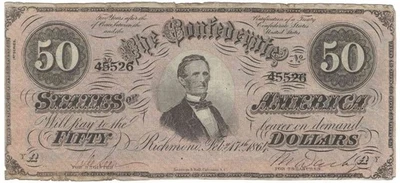1864 Confederate States of American $50 T-66 - Image 1 of 2