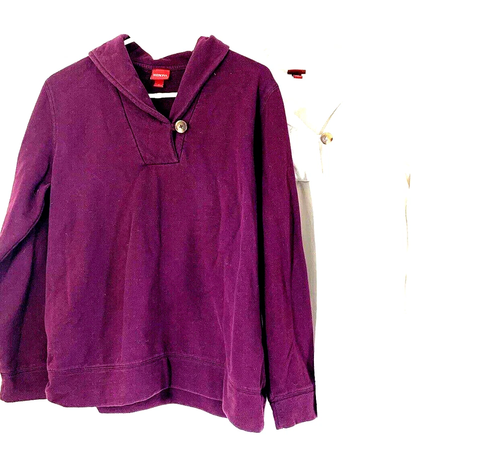 2 sudaderas para mujer Merona grandes pulóver púrpura blanco con detalles de botones Foto 1 de 4