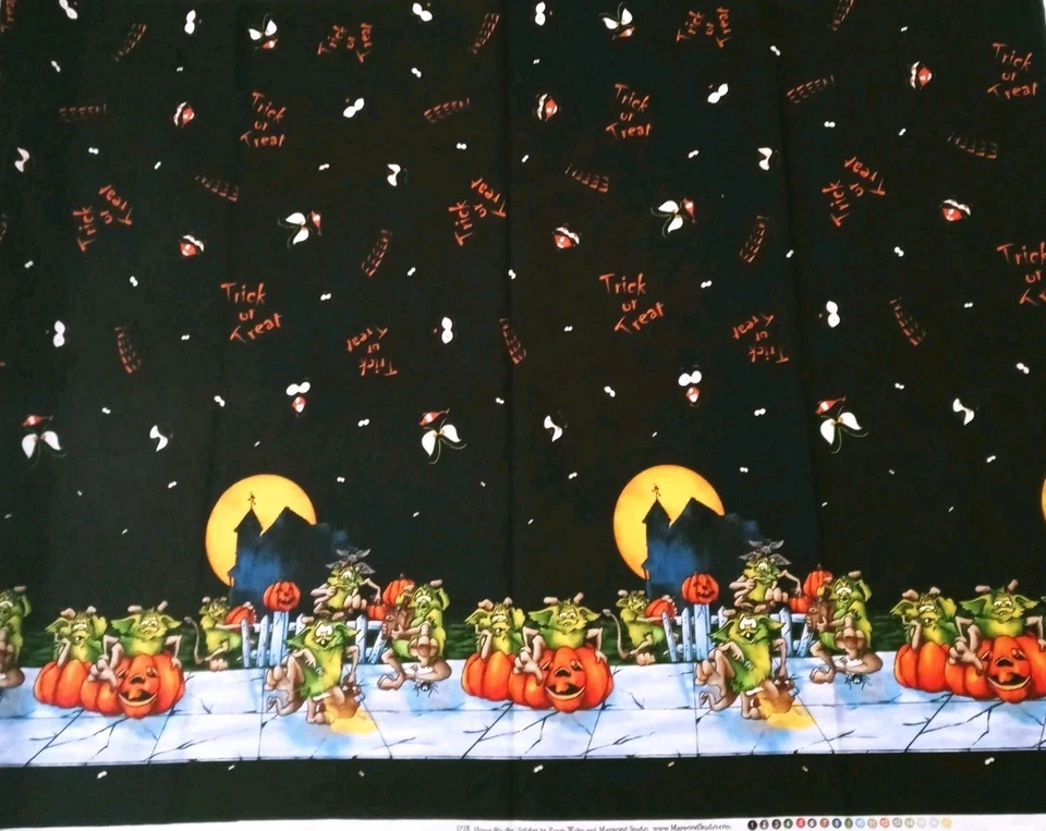 Peter Wahe Home For The Holiday Fabric 1 Yd Halloween Goblins Monsters Maywood - Image 1 of 4