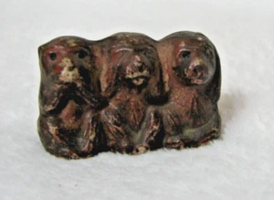 3 kleine Affen Figur, Japan, sprechen / sehen / hören nichts Böses, braunes Porzellan - Bild 1 von 6
