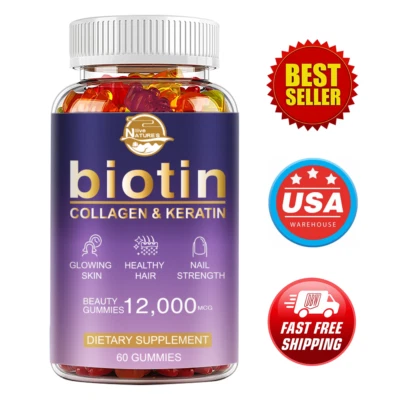 Biotin Collagen & Keratin 12,000mcg - Hair, Skin, Nails, Bone and Joint Health - Image 1 of 4