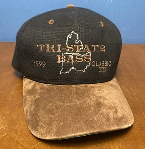 VINTAGE 1999 Tri State Bass Fishing Tournament Strapback Hat - 90s Leather Brim - Picture 1 of 12