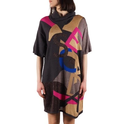 Escada Vintage 90s Women's Graphic Logo Metallic Knit Sweater Dress EU 38 / US 8 - Image 1 of 4