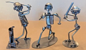 Steampunk Metal Art Lot of 3 Nuts & Bolts Sculptures 7" Football GOLF BASEBALL - Picture 1 of 8