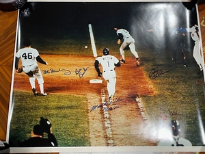 Serie Mundial 1986 Mookie Buckner Robinson Gedman Stanley foto autografiada 20x24 - Imagen 1 de 10