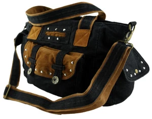 Jeanstasche Schultertasche Schwarz mit Strass Kristall-Elements  C11 - Picture 1 of 3