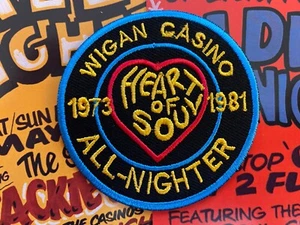 NORTHERN SOUL : WIGAN HEART OF SOUL - Embroidered Iron Sew On Patch Badge - Foto 1 di 1