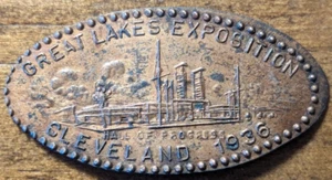1936 Cleveland, Ohio Great Lakes Exposition Progress Elongated Cent Penny Token - Picture 1 of 4