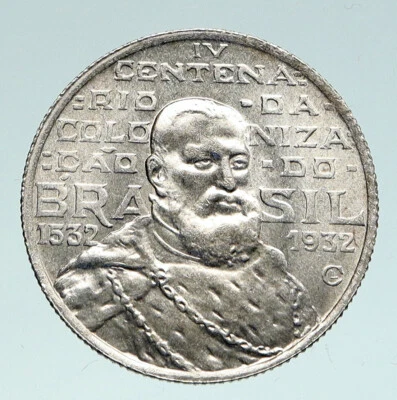 1932 BRAZIL 400th Ann Colonization JOAO III ANTIQUE Silver 2000 Reis Coin i91089 - Image 1 of 3
