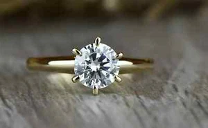 2.00CT Round Cut Lab Created Diamond Women's Wedding Ring 14k Yellow Gold Plated - Picture 1 of 4