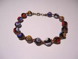 VINTAGE VENEZIANISCHES MURANO MILLEFIORI KUNST GLASAUGE PERLEN ARMBAND MIT MESSINGFUND - Bild 1 von 4