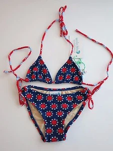 Squirtini Nordstrom Girl's 10 Sunny Blue White Red Abby 2 Pc Bikini Swimsuit - Picture 1 of 2