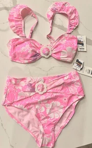 NWT/NEW No Boundaries Ruffle Strap Floral Swimsuit Bikini 15/17 High Waisted Set - Picture 1 of 6